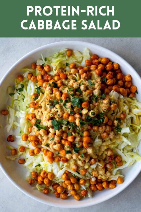 The Best Cabbage Salad. Packed with plant-based protein from chickpeas and vegan Caesar dressing. Quick, easy, and gut-healthy. Budget-friendly ingredients and low in calories. Vegan Cabbage Salad Recipes, Vegan Cabbage Salad, Raw Cabbage Recipes, Cabbage Salads, Salad Jars, Vegan Caesar Dressing, Cabbage Salad Recipes, Vegan Caesar, Healthy Budget