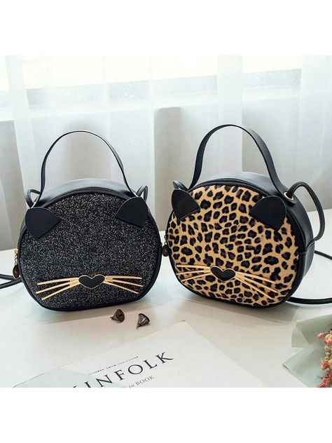 1pc Girls Casual Cute Cartoon Sequin Leopard Print Cat Messenger Bag Crossbody Bag Coin Purse Wallet Decorative Accessories | SHEIN USA Leopard Print Bag, Cat Purse, Cat Fashion, Cat Bag, Coin Purse Wallet, Round Bag, Mini Crossbody Bag, Shoulder Messenger Bag, Small Purse