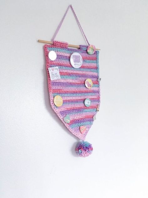 Crochet Display, Pin Banner, Make Your Own Banner, Wall Hanging Crochet, Badge Display, Enamel Pin Display, Hanging Crochet, Crochet Santa, Crochet Cord