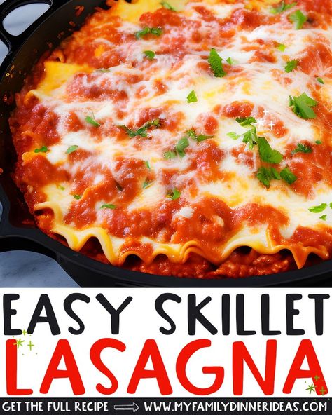 Skillet Lasagna Recipe, Dried Basil Leaves, Skillet Lasagna, Easy Skillet, No Noodle Lasagna, Lasagna Recipe, Rigatoni, Diced Onions, Spaghetti Sauce