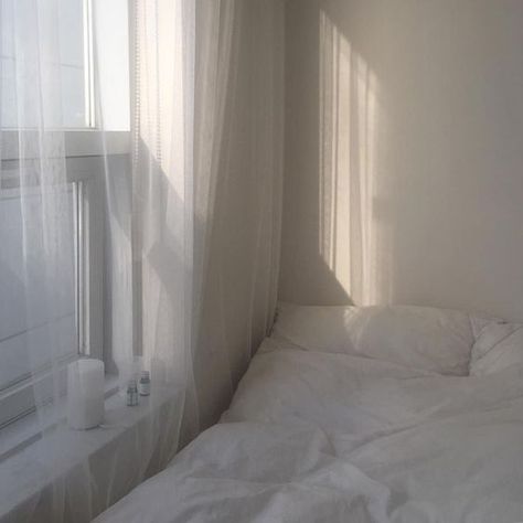 all white bedroom theme // sheer curtains and white bedroom decor White Sheets, Curtains, Bed, White