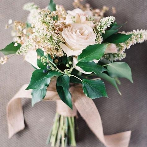 The soft beige colors make this bouquet subtle and romantic. Wildflower Wedding Bouquet, Soft Pink Wedding, Blush Wedding Inspiration, Flowers And Greenery, Wedding Bouquets Pink, Rose Wedding Bouquet, Bouquet Wrap, Neutral Wedding, Wildflower Wedding