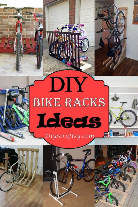 Diy Bike And Scooter Rack, Diy Bicycle Rack, Bike Rack Ideas, Kids Bike And Scooter Storage Garage, Homemade Bike Rack, Bike Storage Ideas Garage, Diy Bicycle Storage, Diy Bike Storage, Diy Bike Stand