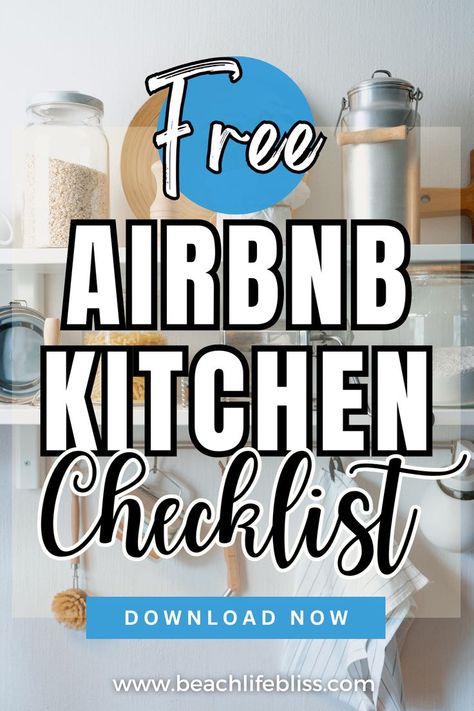 In this post, we’re sharing our complete Airbnb Kitchen Checklist! This is the ultimate list to take with you to the store when you’re in the process of stocking your kitchen at your Airbnb. Read now and get the free Airbnb Kitchen Checklist pdf to download. #airbnb #kitchen #checklist Airbnb Kitchen, Kitchen Essentials Checklist, Airbnb Checklist, Kitchen Checklist, Kitchen Essentials List, Rental Kitchen, Airbnb Design, Free Checklist, Cooking Essentials