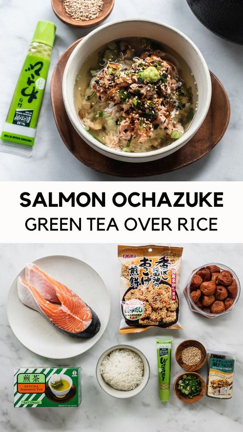 Bowl filled with Japanese salmon Ochazuke 2025 Aesthetics, Green Tea Rice, Steamed Recipes, Tea Rice, Traditional Japanese Food, Asian Ingredients, Food Salmon, Nourishing Recipes, Miso Salmon