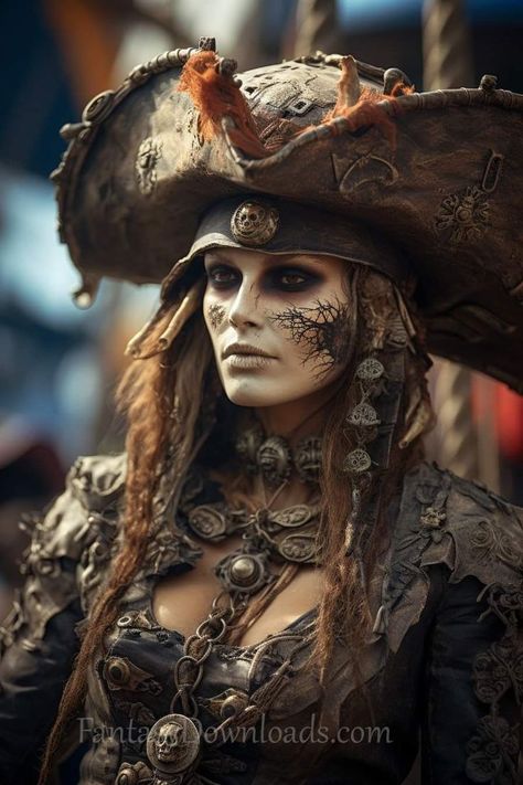 2022 Costumes, Pirate Makeup, Ghost Pirate, Pirate Face, Female Pirate, Pirate Cosplay, Neil Patrick, Pirate Halloween, Pirate Art