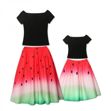 2-piece Watermelon Skirt and Tee Set Mommy and Me Watermelon Skirt, Mom And Me, Watermelon Print, Mommy Daughter, Family Matching Outfits, Tee Set, Matching Family Outfits, Family Outfits, Matching Outfits