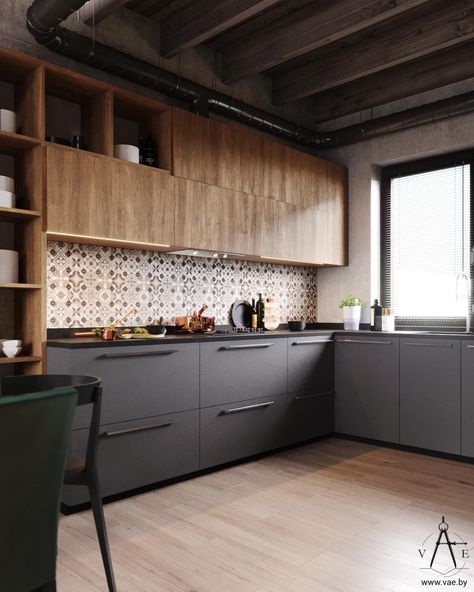 Warm Industrial Style House (With Layout) Industrial Style House, Modern Konyhatervezés, Серая Кухня, Ikea Kitchen Design, Kabinet Dapur, 아파트 인테리어, Ikea Kitchen, Trendy Kitchen, Kitchen Remodel Idea