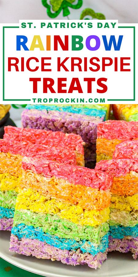 Rainbow Rice Krispie Treats Rainbow Rice Krispie Treats, Oreo Rice Krispies, Instant Pot Cake Recipe, St Patrick's Day Treats, Graham Cracker House, Rice Crispy Bars, Rice Crispy Cereal, Rainbow Sugar Cookies, Easter Rice Krispie Treats