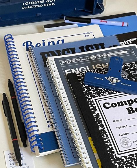 School Blue Aesthetic, Study Motivation Blue, Study Blue Aesthetic, Blue Aesthetic Study, Blue Study Aesthetic, Blue School Aesthetic, Motivation Notebook, Blue Stationary, Blue Study