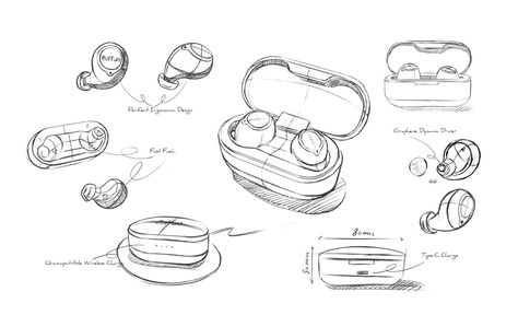 Airpods Sketch, Headphone Sketch, Headphones Drawing, Perspective Drawing Architecture, Drones Concept, Industrial Design Trends, Object Drawing, Industrial Design Sketch, Wearable Device