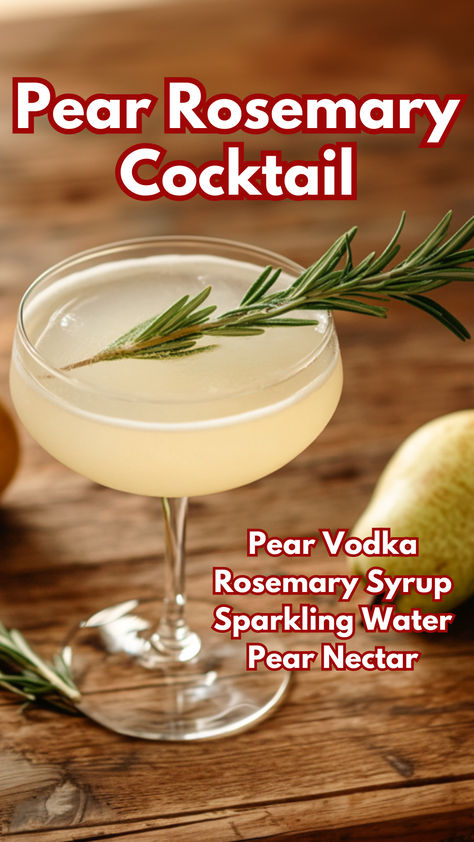 Pear Rosemary Cocktail Pear Rosemary Cocktail, Pear Thyme Cocktail, Rosemary Syrup Cocktail, Cocktails With Pear Vodka, Pear Juice Cocktail, Cocktails With Pear Juice, Sparkling Water Cocktail, Pear Nectar, Water Cocktails