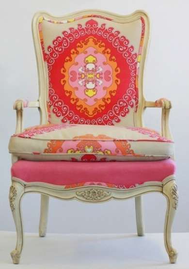 Reupholstered Vintage Chair Paradise Punch, Chair Redo, Chair Makeover, Pink Chair, Upholstered Armchair, French Chairs, Bohol, Upholstered Arm Chair, Vintage Chairs