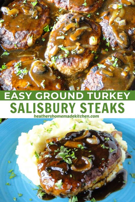 Turkey Steak Recipes, Turkey Salisbury Steak, Recipes Using Ground Turkey, Salisbury Steak Crockpot, Salisbury Steaks, Ground Turkey Burgers, Homemade Salisbury Steak, Turkey Chops, Ground Turkey Recipes Easy