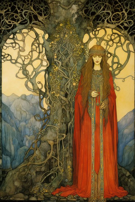 Sacred Grove, Nouveau Illustration, Art Nouveau Illustration, Fairytale Illustration, Sacred Feminine, Celestial Art, Celtic Art, Goddess Art, Mystical Art