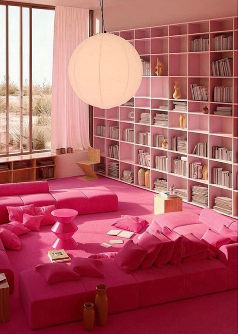 Living Room Configuration, Futuristic Living Room, Plywood Bookcase, Dreamhouse Barbie, 80s House, Pastel Room, Creative Spaces, Minimal Decor, Barbie Dream House