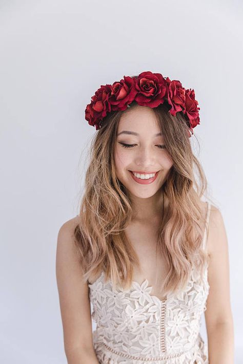 35 Beautiful Wedding Flower Crowns |  | Wedding Flower Crowns, Floral Hair Crown, Flowers Crown, Rose Flower Crown, Wedding Party Flowers, Red Wedding Flowers, Flower Tiara, Rose Crown, Beautiful Wedding Flowers