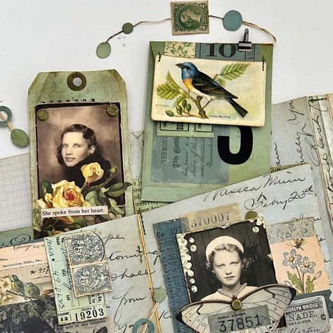 Suzy Heinz on Instagram: "💙 Sharing a closer look at the details… @tim_holtz #ideaology #accordionfolio #ideaology2023 . . . #handmadebook #artjournal #artjournaling #artjournalinspiration #artjournalpage #junkjournal #junkjournaling #junkjournalpage #junkjournalideas #journalpage #handmadeartjournal #handmadebook #journalpages #vintagejournal #mixedmediaartjournal #mixedmediajournal #collagejournalpage #junkjournalart #junkbook #collagejournal #mixedmediapage #visualjournal #visualjournali Suzy Heinz, Collage Examples, Ancestry Art, Project Life Planner, Lap Books, Tim Holtz Crafts, Journal Collage, Mixed Media Journal, Visual Journal