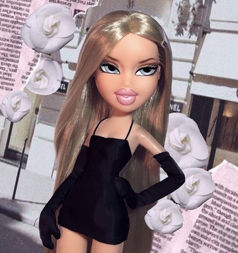 Barbie Black Dress, Blonde Bratz, Tiktok Profile Pics, Bratz Cartoon, Cloe Bratz, Cartoon Barbie, Las Bratz, Blonde Hair Cartoon, Tiktok Profile