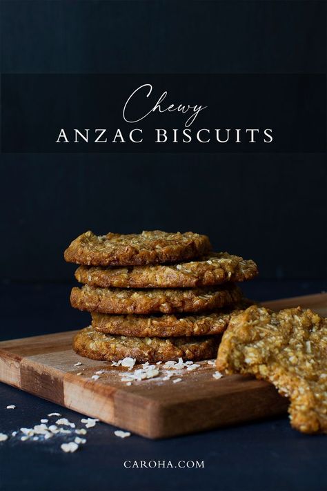 A stack of Anzac biscuits on a wooden board Chewy Anzac Biscuit Recipe, Chewy Anzac Biscuits, Anzac Biscuits Chewy, Easy Anzac Biscuits, Easy Biscuit Recipe, Anzac Biscuits, Biscuits Easy, Biscuits Recipe, Lemon Rind