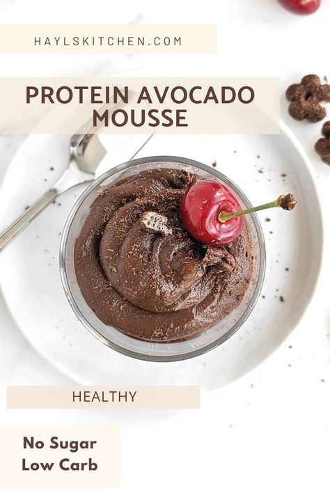 Protein Avocado Mousse is a healthy snack or dessert high in protein, fiber and healthy fats! Chocolate avocado protein pudding is low carb, keto, sugar, gluten free and Vegan too. Avacado Chocolate Pudding, Avocado Recipes Dessert, Avocado Protein, Protein Mousse, High Protein Cheesecake, Avocado Dessert, Protein Cheesecake, Avocado Mousse, Avocado Chocolate Pudding