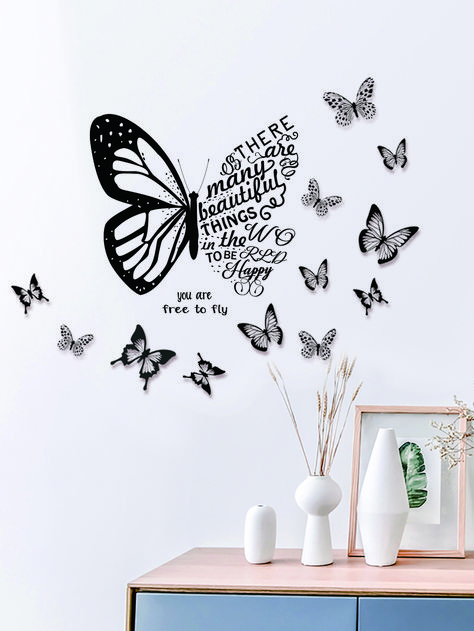 12pcs 3D Butterfly Sticker Switchboard Art Design, Switchboard Art, Switch Board Art, Wall Sticker Design, Butterfly Decal, 3d Butterfly Wall Stickers, Chalkboard Designs, Kitchen Decor Themes, Black Pvc