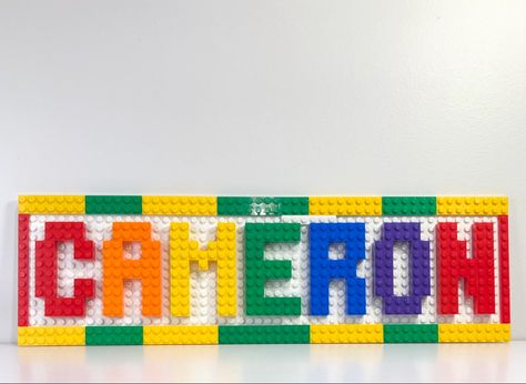 Lego Signs Wall Art, Lego Name Plate, Lego Name Sign, Lego Sign, Lego Desk, Lego Letters, Lego Theme, Nursery Interior, Lego Wall