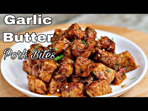 Garlic Butter Pork Bites, Easy Garlic Butter, Pork Bites, Boneless Pork Chops, Easy Pork, Savoury Baking, Fried Pork, Boneless Pork, Pork Chop