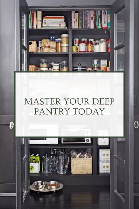 Is your deep pantry overflowing? Discover how to transport your kitchen troubles into a stress-free zone with these straightforward organizing tips! Start maximizing every inch of your shelve space and declutter those hidden corners. From stacking your baking essentials to easily accessing snacks, learn the art of effective pantry organization. You’ll save time and sanity while cooking or prepping your meals! Perfect for busy households just looking to make things easier and quicker. Say goodbye to messy pantries and hello to convenient storage today! What To Store In Pantry, Organizing A Deep Pantry, Deep Shelf Pantry Organization, Organize Deep Pantry Cabinet, How To Organize A Pantry, Pantry Appliance Storage, Pantry Zones, Small Kitchen Pantry Organization, Realistic Pantry Organization