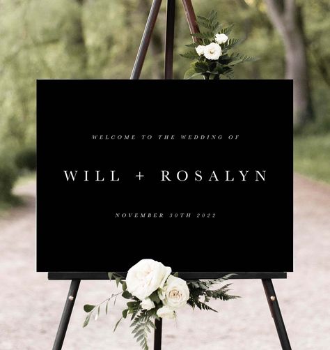 Black Wedding Signs, Black Wedding Sign, Wedding Welcome Sign Black, Black Wedding Welcome Sign, Modern Black Wedding, Wedding Sign Modern, Entrance Signs, Wedding Entrance Sign, Wedding Decorator