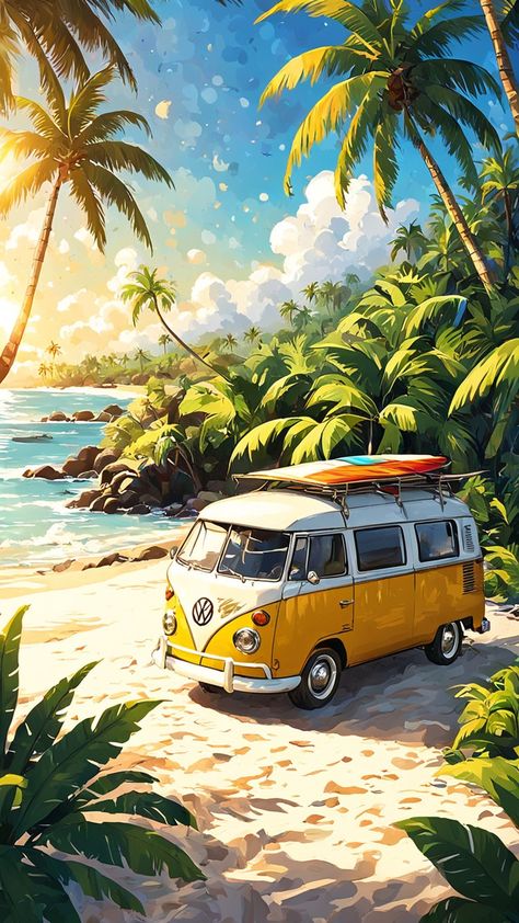 Volkswagen Bus Art, Beetle Vw, Retro Bus, Bus Art, Vw Art, Volkswagen Van, Beach Cars, Vintage Volkswagen, Background Images Wallpapers