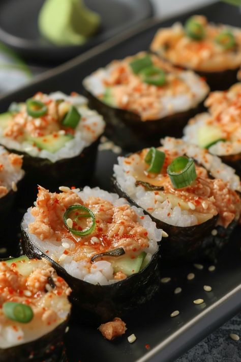 Spicy Tuna Rolls are a delicious and nutritious choice for any mealtime! 🍣🌶️ Made with fresh tuna, zesty sriracha, and perfectly seasoned rice, these rolls are a delightful blend of bold flavors and satisfying textures. Quick to prepare and bursting with spicy goodness, Spicy Tuna Rolls are perfect for a refreshing lunch or a special dinner. Indulge in this vibrant twist on a classic favorite today! 😋🌿 #SpicyTunaRolls #SushiLovers #HealthyEating #BoldFlavors Tuna Roll, Tuna Sushi, Spicy Tuna Roll, Fresh Tuna, Spicy Tuna, Seasoned Rice, Sushi Recipes, Special Dinner, Park City