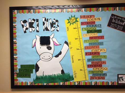 Primrose Bulletin Boards, Primrose School Bulletin Boards, Cow Bulletin Board Ideas, Cow Bulletin Board, Primrose School, Cow Room, Prime Rose, Classroom Door Decorating, Welcome Bulletin Boards