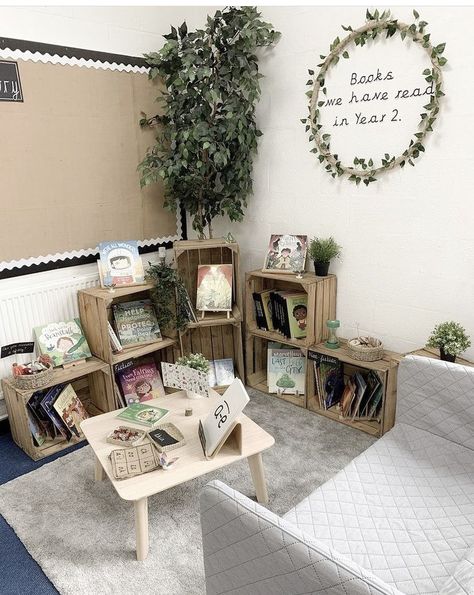 Ks2 Reading Area, Outside Classroom Decorations, Year 2 Reading Corner, Reggio Reading Area, Ks1 Reading Corner, Reading Corner Classroom Ks2, Book Area Ideas, Reading Corner Ideas For Classroom, Classroom Book Corner