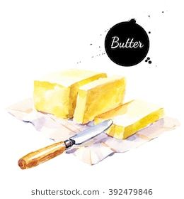 Watercolor stick of butter and knife. Isolated eco natural food illustration on white background Food Sketch Illustration, Clip Art Food, Food Clip Art, Watercolor Food Illustration, Vegetable Sticks, Baking Logo, Recipe Drawing, Stick Butter, Food Sketch