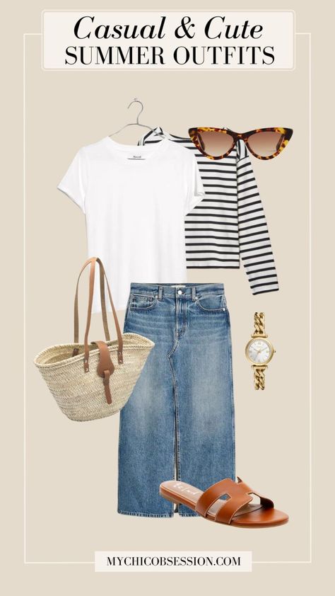 Denim Skirt Outfit Ideas, Denim Skirt Outfit, My Chic Obsession, Spring Summer Capsule Wardrobe, Capsule Wardrobe Pieces, Look Boho Chic, Casual Chic Outfits, Denim Skirt Outfits, Fashion Capsule Wardrobe