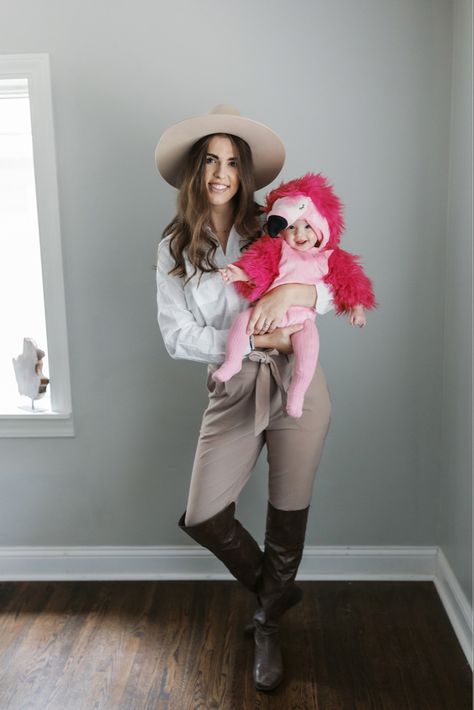 Rodeo Halloween Costume Family, Flamingo Baby Costume, Easy Mom And Daughter Halloween Costumes, Baby Girl Halloween Costumes Family, Flamingo Family Costume, Diy Zoo Keeper Costume Women, Mom And Baby Costumes Halloween, Zoo Keeper Family Costume, Zoo Keeper Costume Women