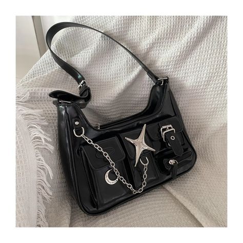 Black Y2k Aesthetic Punk Star Shoulder Bags 🎉 We ship worldwide. 🎉 💜 Price: $ 38.99 💜 Shop Link: gothickawaii.com 💜 Item Link: https://gothickawaii.com/products/black-y2k-aesthetic-punk-star-shoulder-bags Black Over The Shoulder Bag, Gothic Bags Handbags, Cute Black Bag, Y2k Black Fashion, Goth Handbag, Black Y2k Aesthetic, Cute Shoulder Bags, Bags Y2k, Gothic Casual