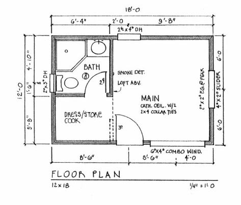 12x18 Little House floor plan from CountryPlans.com Micro House Plans, Little House Plans, Cabin Floor, Cabin Floor Plans, Small Loft, Tiny House Floor Plans, Micro House, Small Cabin, Cabin Plans