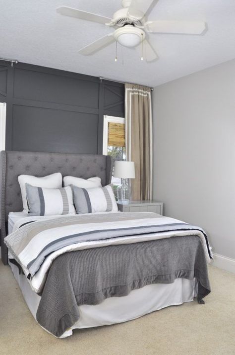 17 Nice Bedroom Paint Colors For Prepare New Year in 2019 - Enhance your bedroom with the right paint color pattern and also decorating suggestions. These are a few of the finest colors to paint your master bedroom to produce a relaxing, calm area. #Bedroom #Paintcolors #Interior #Modern #colorfulpainting Gray Accent Wall Bedroom, Accent Wall Paint Colors, Dark Gray Bedroom, Light Gray Bedroom, Burger Design, Gray Bedroom Walls, Dark Accent Walls, Gray Painted Walls, Grey Accent Wall