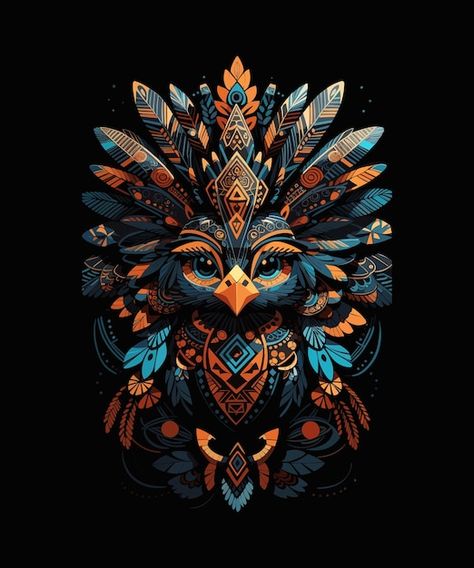 Owl Cat, Owl Vector, Mandala Animal, Cat Vector, Punk Art, T Shirt Design Vector, Wood Project, Colorful Feathers, Digital Art Illustration