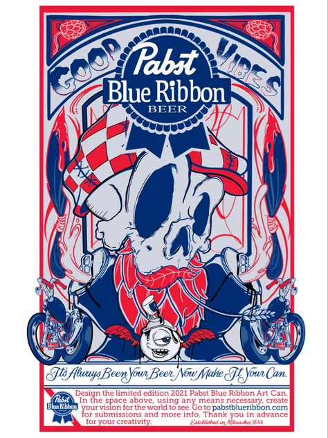 My 2021 Pabst Blue Ribbon submission. Crossing the fingers! Pabst Blue Ribbon Art, Pabst Blue Ribbon Beer, Vintage Advertising Art, Pabst Blue Ribbon, Form Art, Dive Bar, Ribbon Art, Point Of Sale, Vintage Advertising