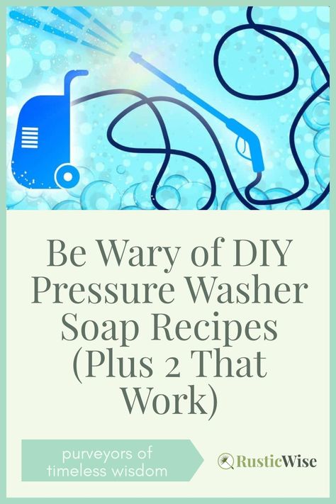 After doing my own search online, I’ve encountered many DIY pressure washer soap recipes that were questionable to downright unsafe. 😮 It’s important to know that some cleaners should NOT be mixed (such as bleach and ammonia products), and the real risk of damaging your equipment. Plus, I’ll share two recipes that actually work. #cleaning #cleaninghacks #diy #soap | pressure washer soap recipe | via @RusticWise Diy Pressure Washer Solution, Power Washing Tips, Pressure Washer Soap Diy, Power Washer Solution Diy, Diy Siding, Pressure Washing Tips, Pressure Washer Tips, Concrete Cleaner, Deck Cleaner