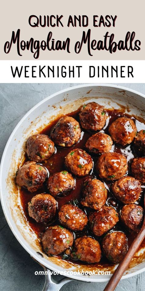 You are going to love these simple Asian meatbalss! These juicy Mongolian meatballs are covered in a tasty sauce that blends savory and sweet notes. They work well as an appetizer or a main course and are quick to prepare, making them great for busy weeknights. Serve them over steamed rice or noodles for an easy meal that your family and friends will love! Easy Asian Inspired Appetizers, Asian Meatball Recipes, Rice And Meatballs, Mongolian Beef Meatballs, Mongolian Meatballs, Asian Pork Meatballs, Korean Meatballs, Meatballs Healthy, Food Comfort