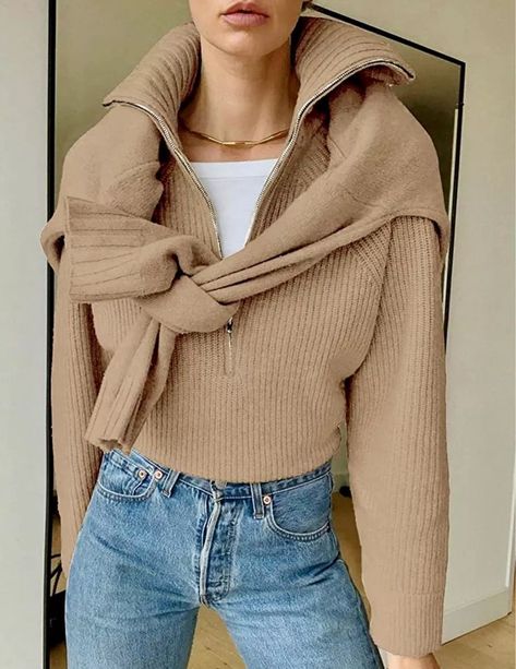 Click the link to shop details in the LTK App Zip Sweater Outfit, Pullovers Outfit, Pullover Mode, Pullover Outfit, Slouchy Sweater, Sweater Outfit, Zippered Sweater, Christmas 2022, Half Zip Sweaters