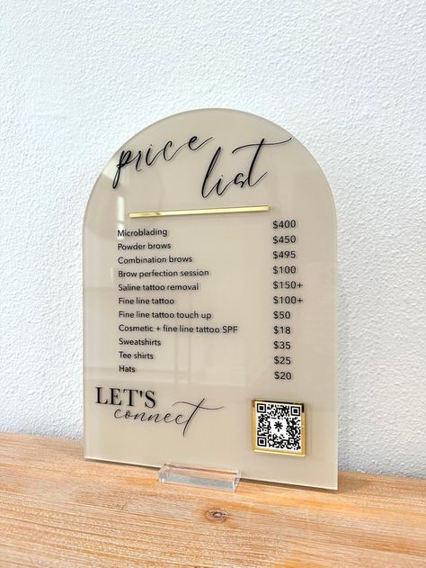 Price List Sign, QR Code Business Sign, Business Connect, Social Media Sign, Payment Sign, Instagram, Venmo, Facebook, Connect With Us - Etsy Price List Acrylic Sign, Aesthetician Office Ideas, Acrylic Price List Sign, Esthetician Supply List, Acrylic Signs For Business, Wax Suite Ideas, Permanent Jewelry Price List, Esthetics Room At Home, At Home Esthetician Room