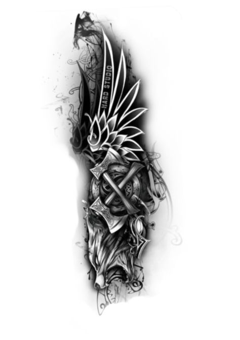 Arm Viking Tattoo, Warrior Tattoos For Men, Tattoo Design Minimalist, Blackwork Tattoo Design, Arm Cover Up Tattoos, Viking Warrior Tattoos, Wing Tattoo Men, Full Hand Tattoo, Viking Tattoo Sleeve