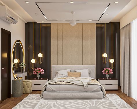 Fluted Wall Panel Bedroom Design, Fluted Panel Bedroom, Fluted Wall Panel Bedroom, Modern Bedroom Design For Couple, Luxury Bedroom Design Ideas, Sea Palace, Black Bedroom Ideas, Cozy Romantic, Classy Looks