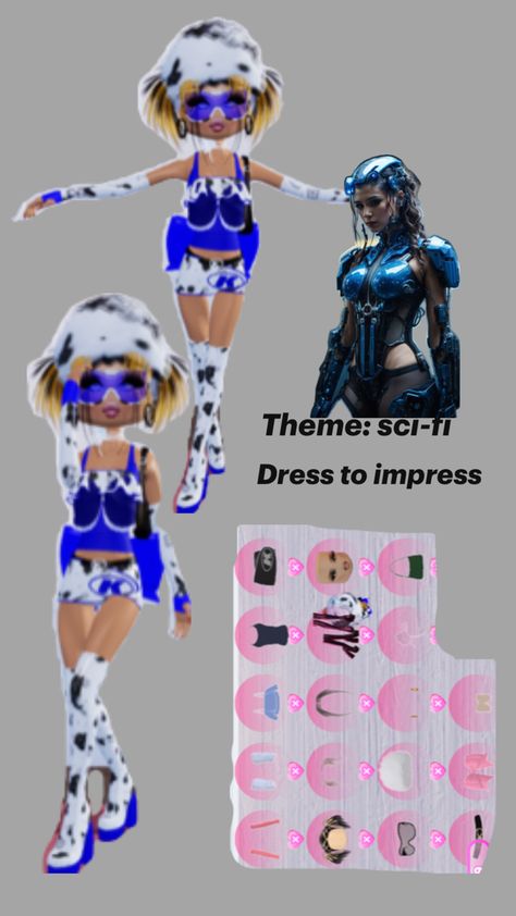 This pin is about dress to impress and their outfits. This outfit shows the theme sci-fi Sci Fi Dress, Sci Fi Outfits, Sci Fi Outfit, Dress To Impress, Sci Fi, Dress Outfits