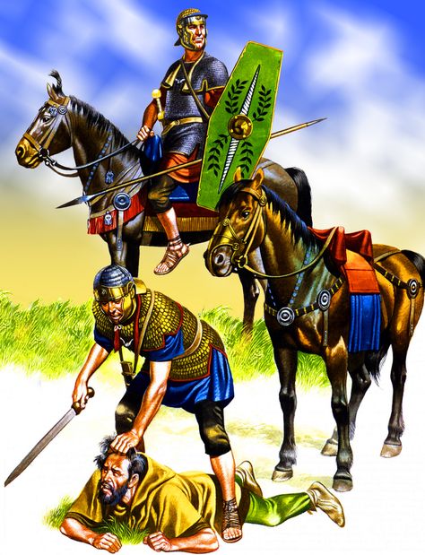 Cavalry trooper, Ala Noricum, second half of the 1st century AD. Pictish Warrior, Roman Cavalry, Imperial Rome, Ancient World History, Military Illustration, Roman Army, Roman Warriors, Historical Warriors, Roman Legion